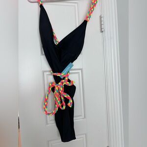 Black One Piece Swimsuit with Colorful Accents